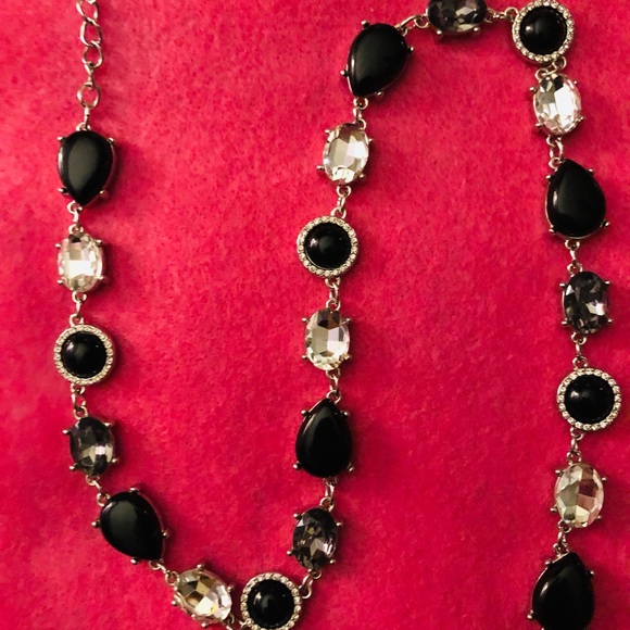 Charter Club SilverTone Black, Crystal & Smoke stone necklace . - Picture 3 of 6